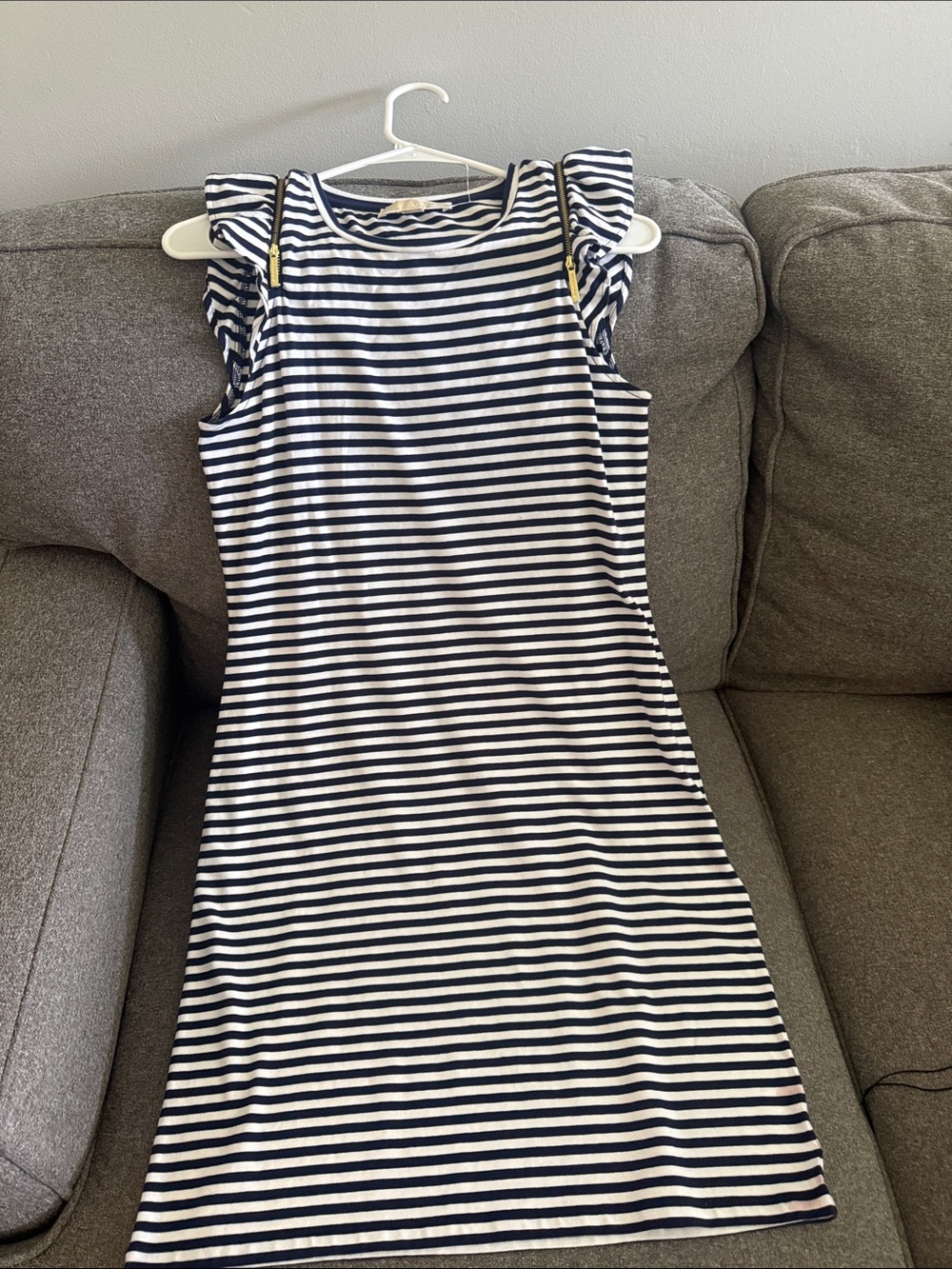 Michael Kors Navy and White Striped Midi Dress